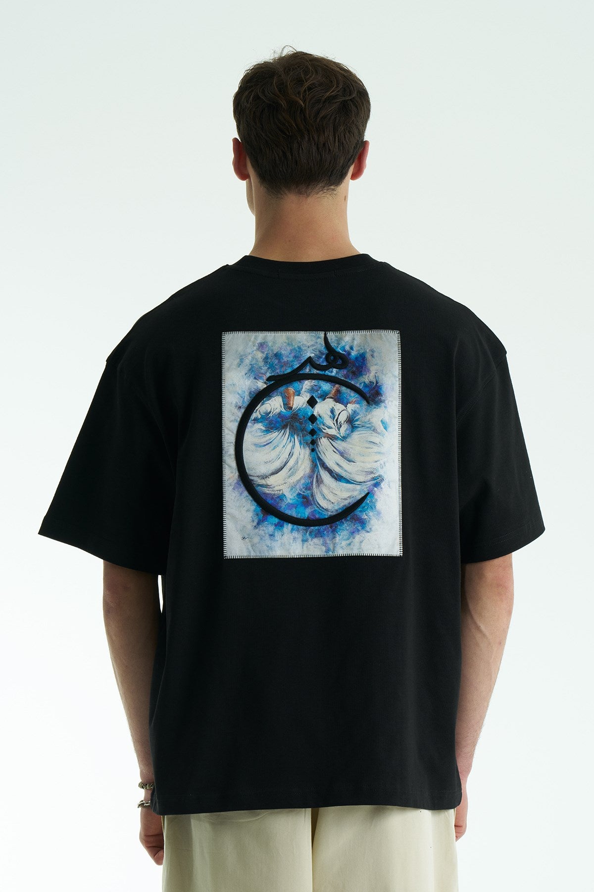 Semazen Ön-Sırt Baskılı, Nakışlı Unisex %100 Pamuk Oversize T-shirt