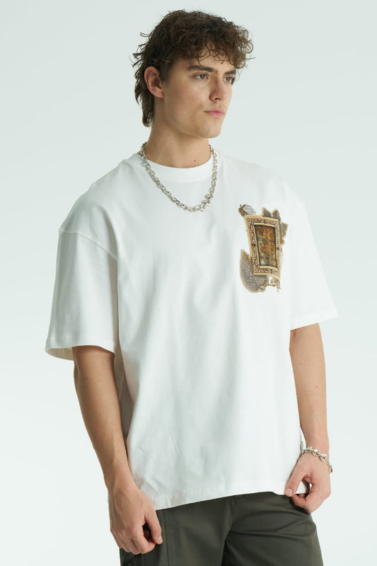 Osmanlı Motifli Sol Logo - Sırt Baskılı, Nakışlı Unisex %100 Pamuk Oversize T-shirt