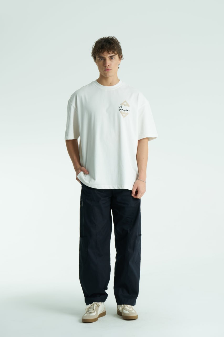 Motif Baskılı Ön Sol Logo - Sırt Baskılı Unisex %100 Pamuk Oversize T-shirt