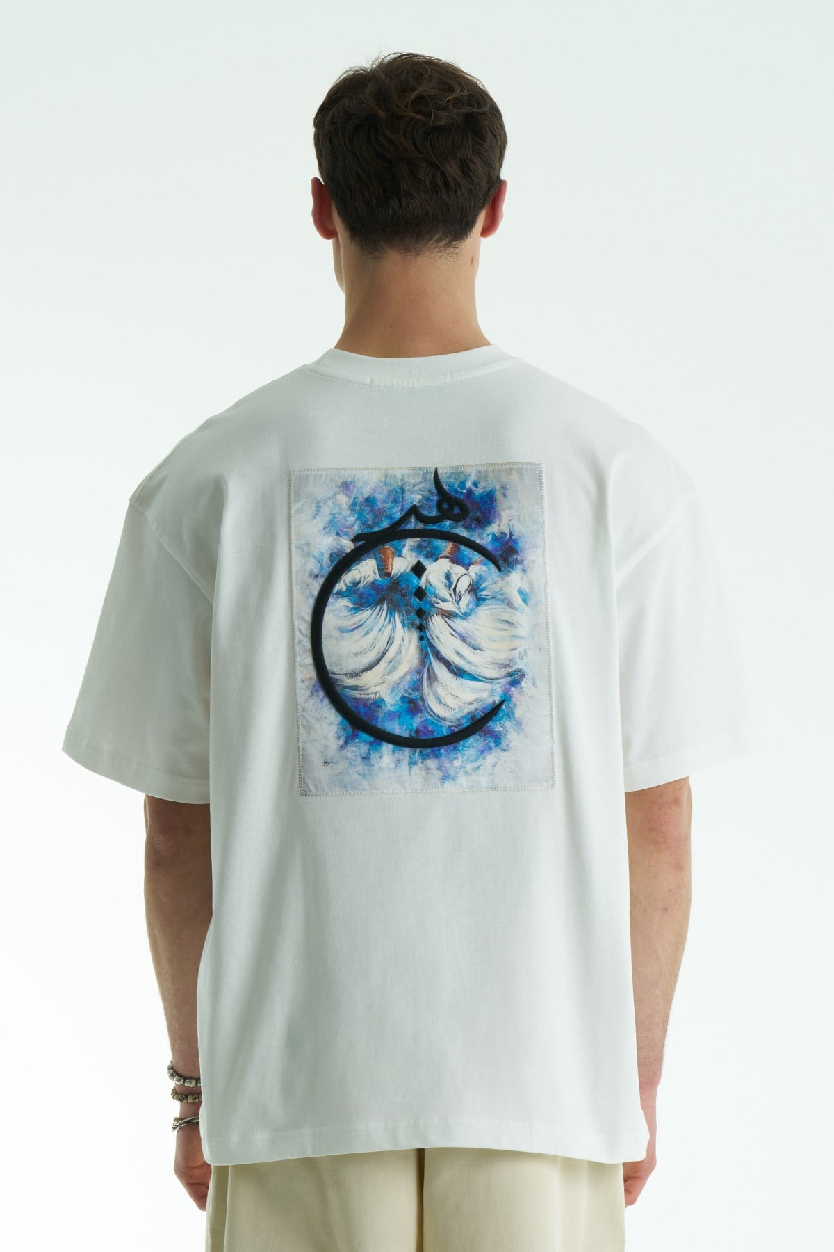 Semazen Ön-Sırt Baskılı, Nakışlı Unisex %100 Pamuk Oversize T-shirt