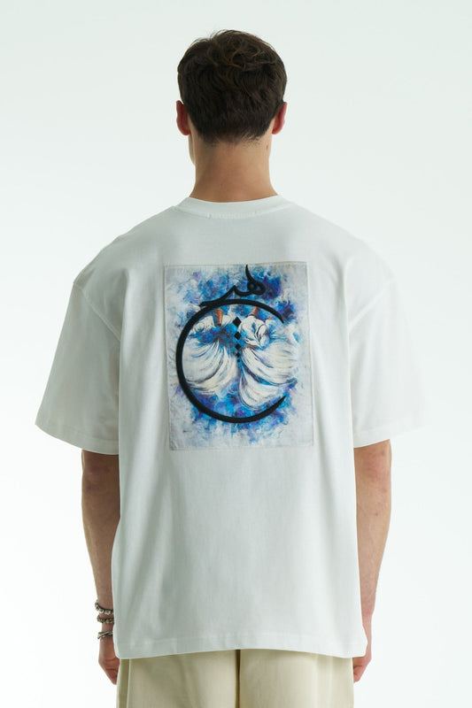 Semazen Ön-Sırt Baskılı, Nakışlı Unisex %100 Pamuk Oversize T-shirt
