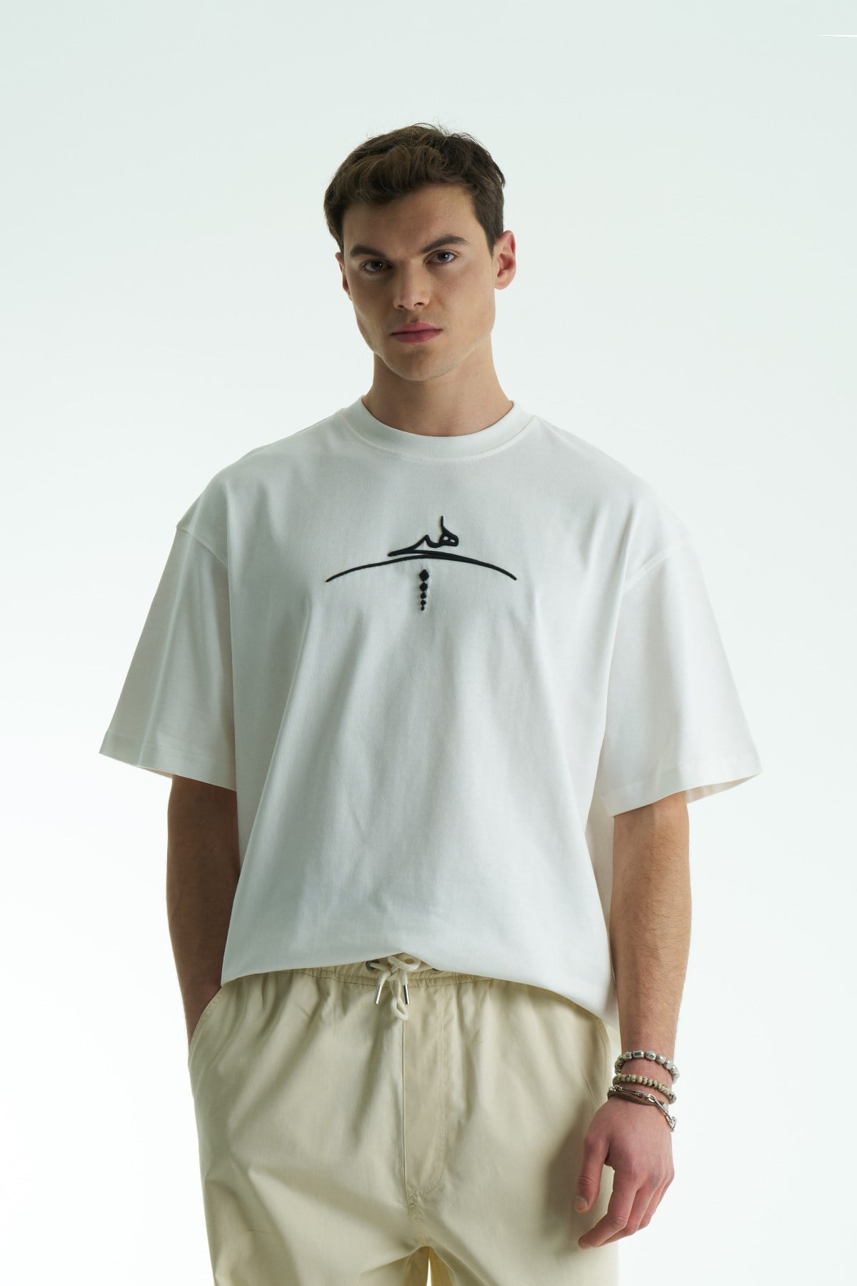 Semazen Ön-Sırt Baskılı, Nakışlı Unisex %100 Pamuk Oversize T-shirt
