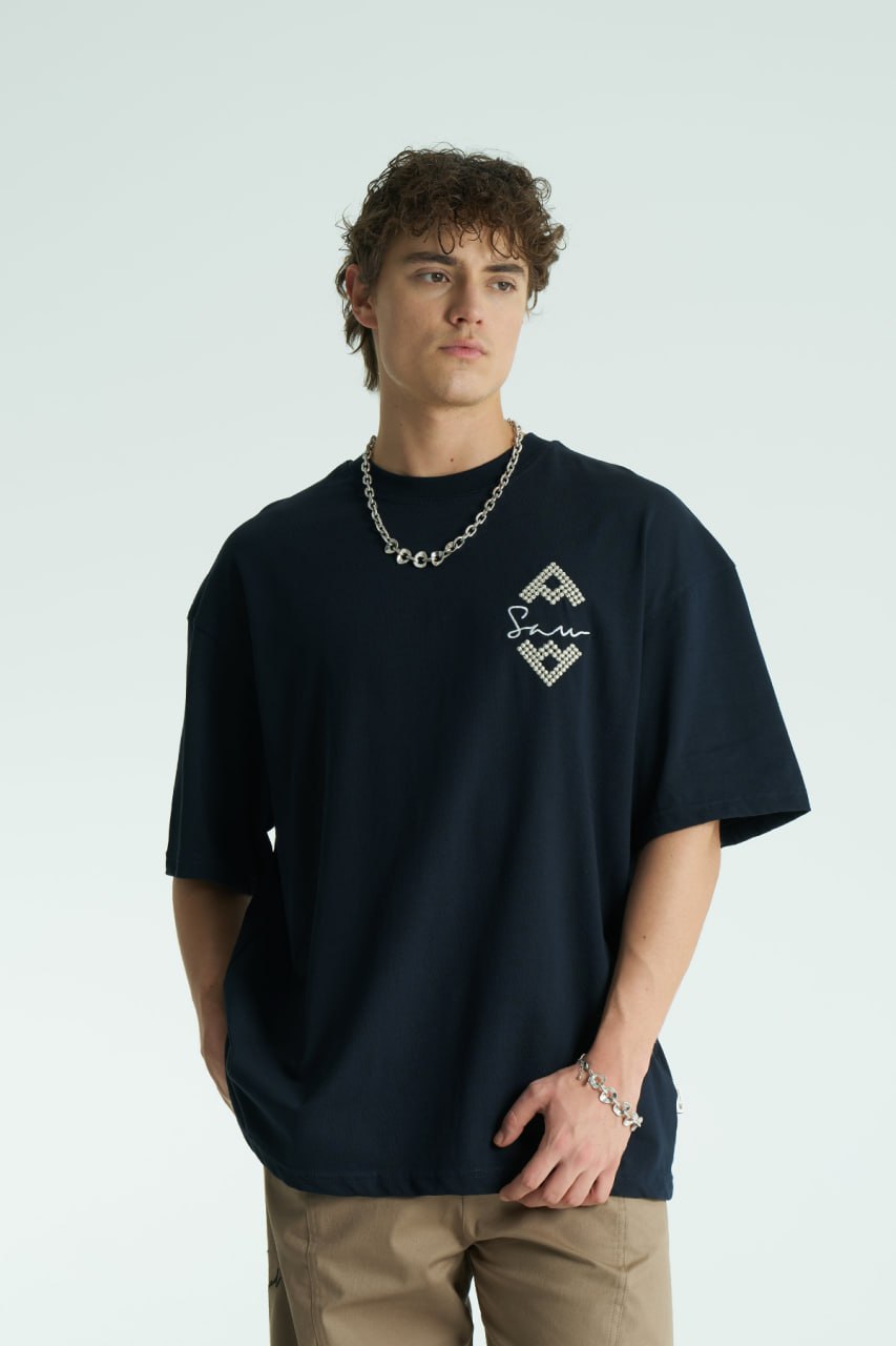 Motif Baskılı Ön Sol Logo - Sırt Baskılı Unisex %100 Pamuk Oversize T-shirt