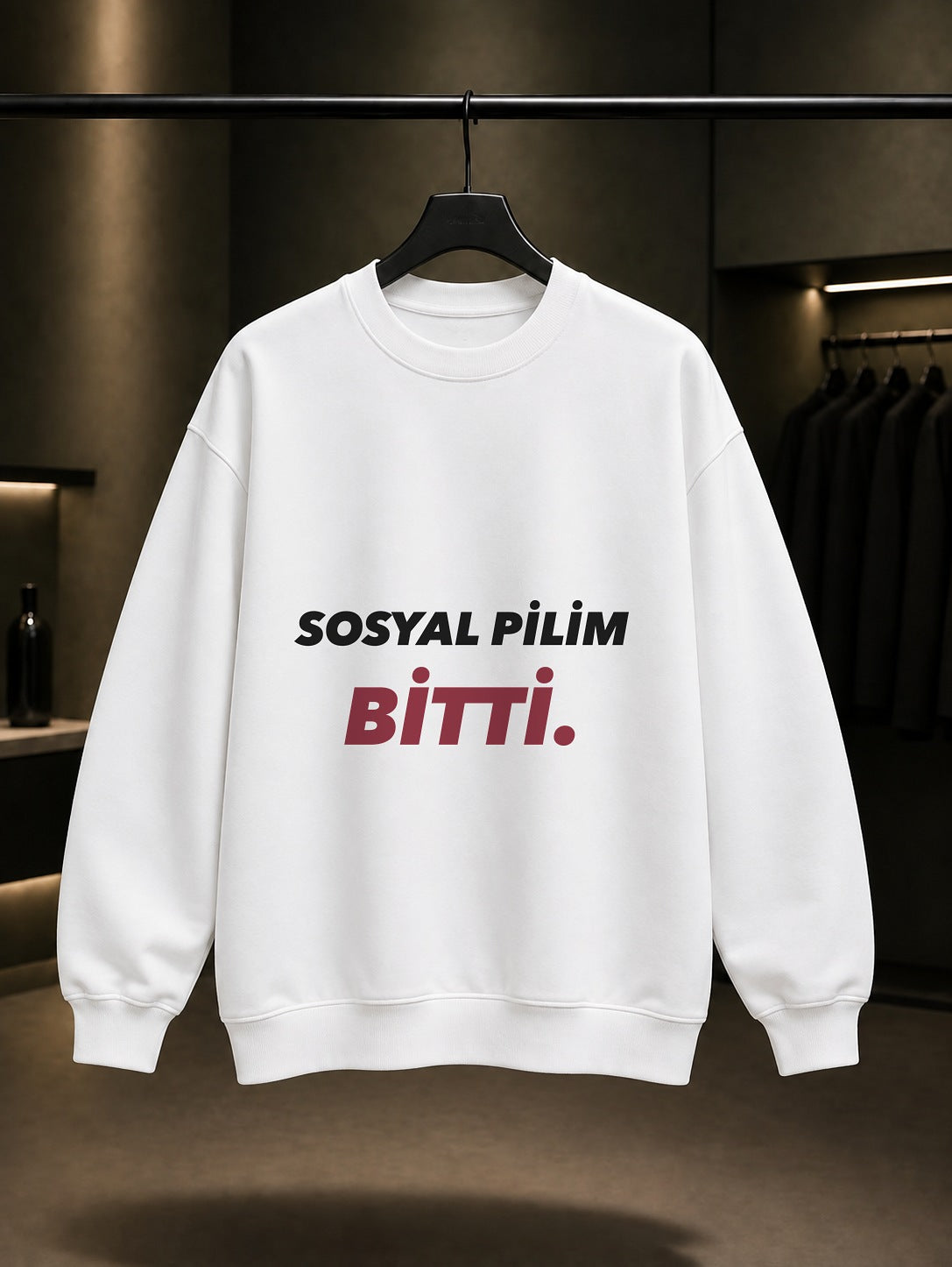 Sosyal Pilim Bitti Yazılı Baskılı Unisex %100 Pamuk Sweatshirt — Beyaz