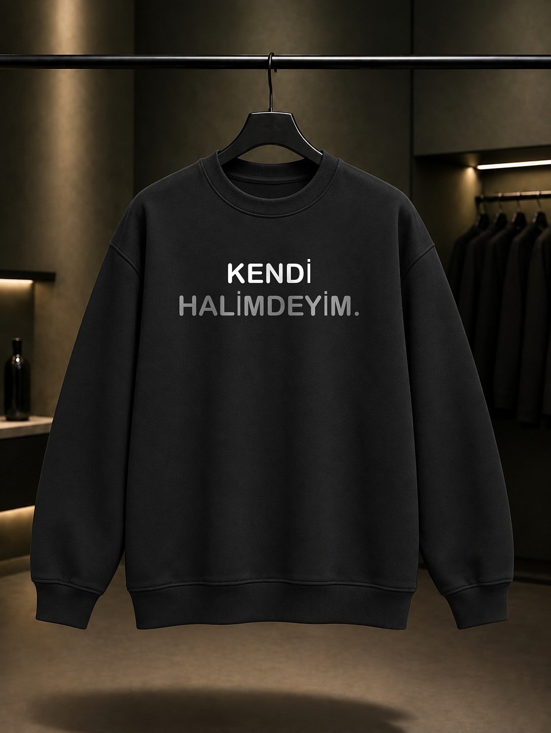 Kendi Halimdeyim Yazılı Baskılı Unisex %100 Pamuk Sweatshirt — Siyah