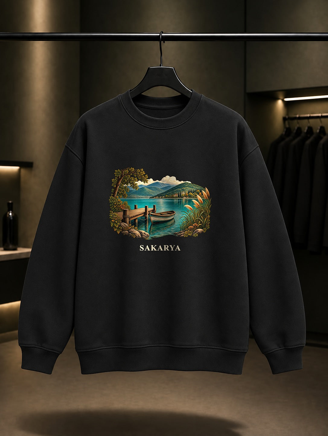 Sakarya Sapanca Gölü baskılı siyah sweatshirt