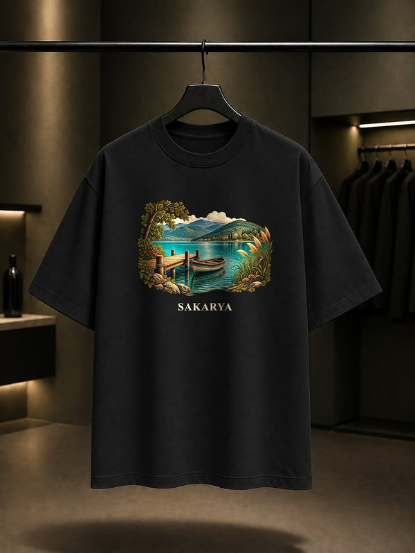 Sakarya Sapanca Gölü baskılı siyah t-shirt