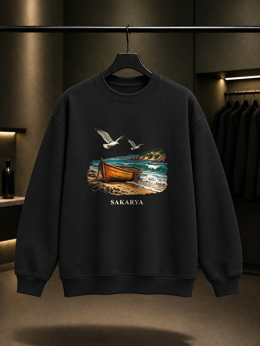 Sakarya Karasu Sahili baskılı siyah sweatshirt