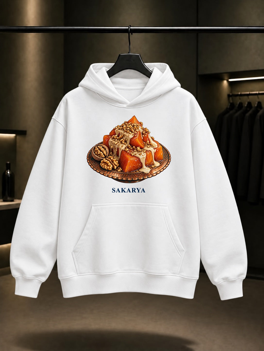 Sakarya Kabak Tatlısı baskılı beyaz kapüşonlu sweatshirt