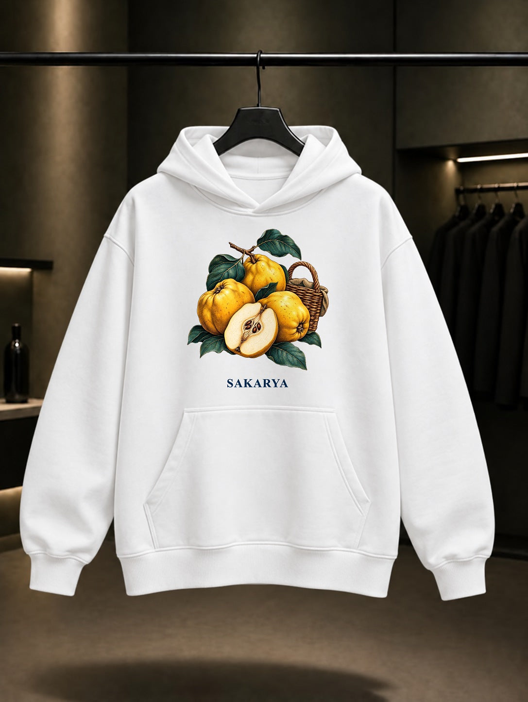 Sakarya Ayva baskılı beyaz kapüşonlu sweatshirt