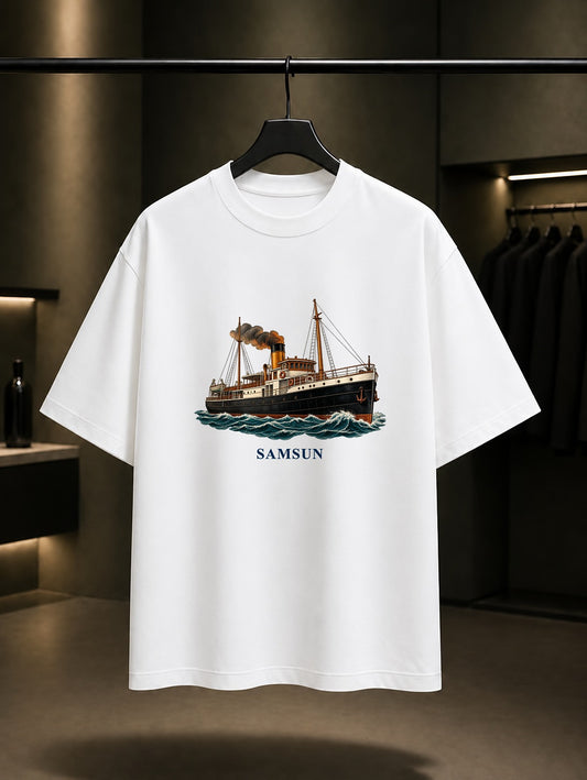 Samsun Bandırma Vapuru baskılı beyaz t-shirt