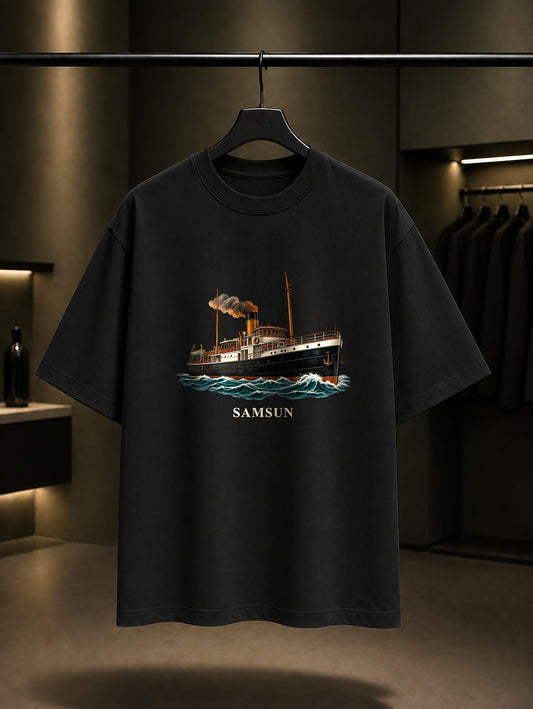 Samsun Bandırma Vapuru baskılı siyah t-shirt