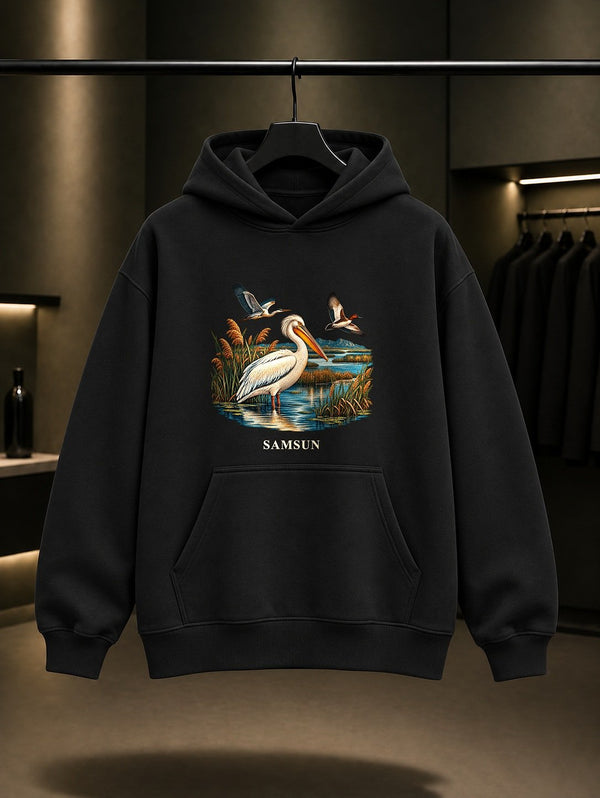 Samsun Kızılırmak Deltası baskılı siyah kapüşonlu sweatshirt
