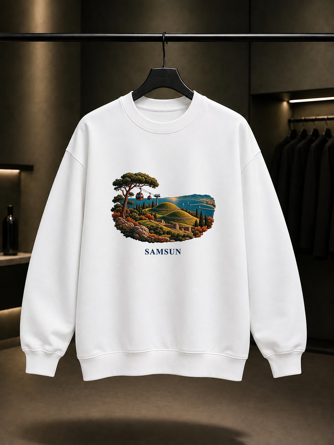 Samsun Amisos Tepesi baskılı beyaz sweatshirt