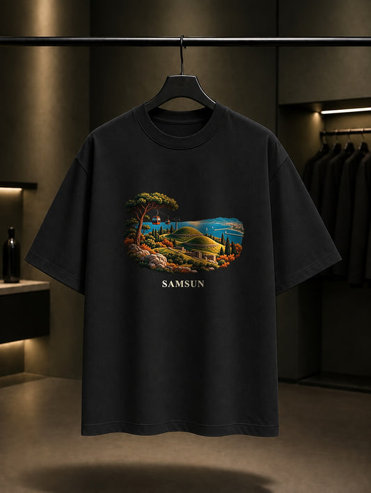 Samsun Amisos Tepesi baskılı siyah t-shirt