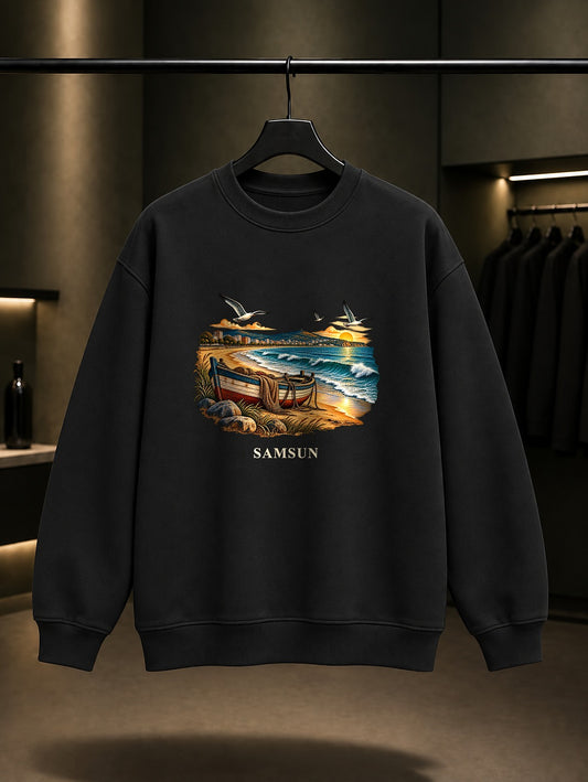 Samsun Atakum Sahili baskılı siyah sweatshirt