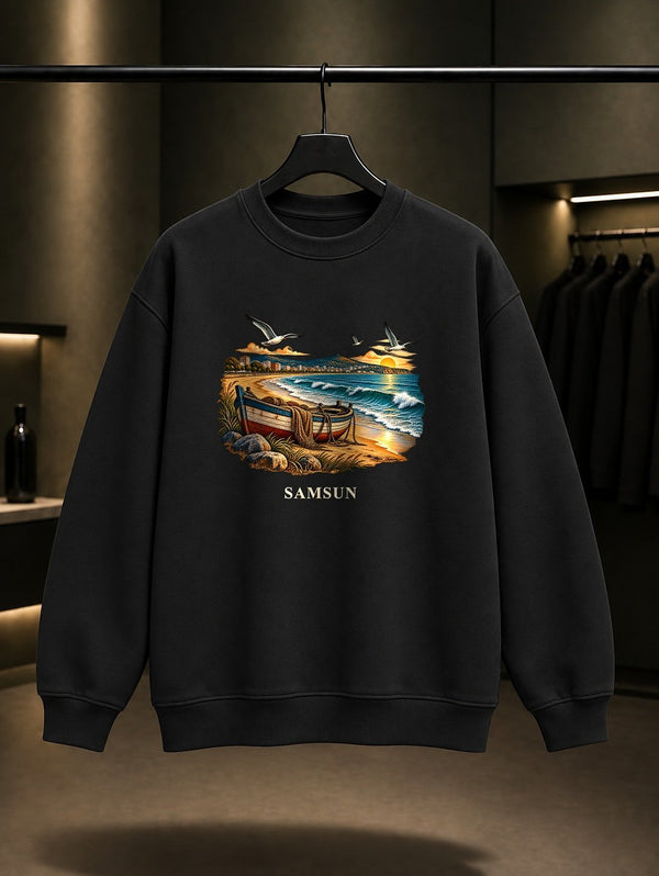 Samsun Atakum Sahili baskılı siyah sweatshirt