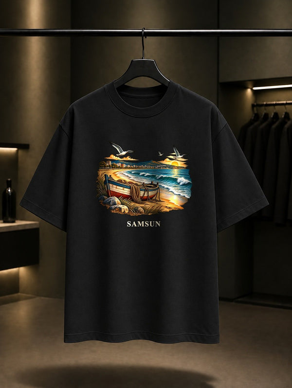 Samsun Atakum Sahili baskılı siyah t-shirt