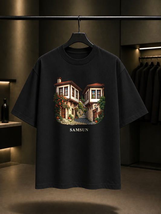 Samsun Vezirköprü Evleri baskılı siyah t-shirt