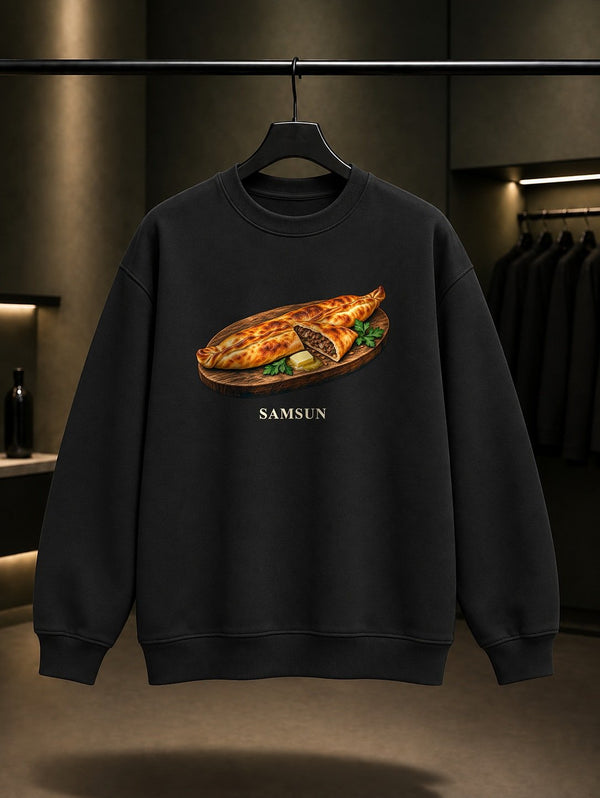 Samsun Bafra Pidesi baskılı siyah sweatshirt