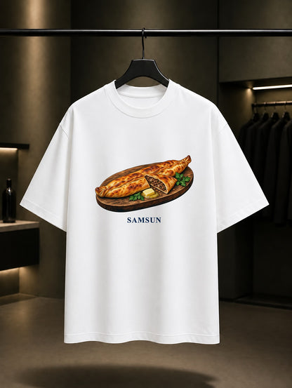 Samsun Bafra Pidesi baskılı beyaz t-shirt