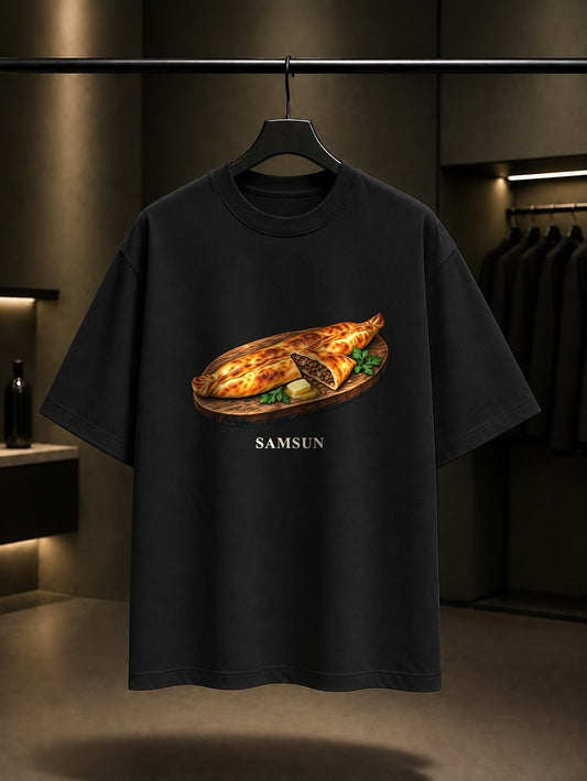 Samsun Bafra Pidesi baskılı siyah t-shirt