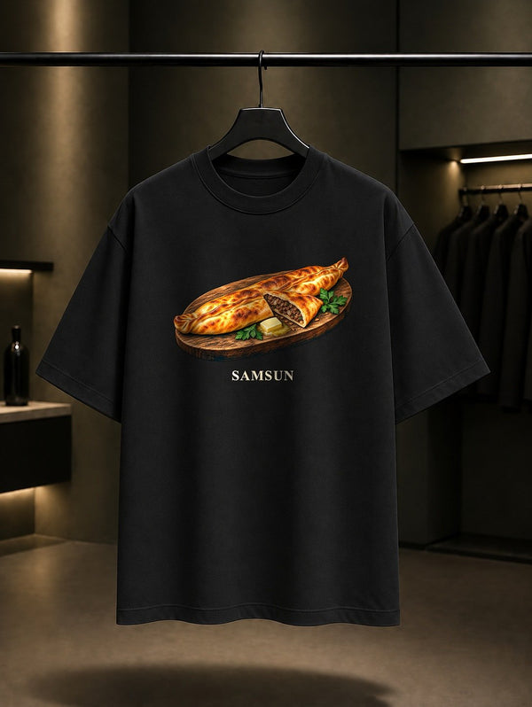 Samsun Bafra Pidesi baskılı siyah t-shirt
