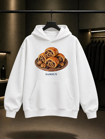 Samsun Nokul baskılı beyaz kapüşonlu sweatshirt