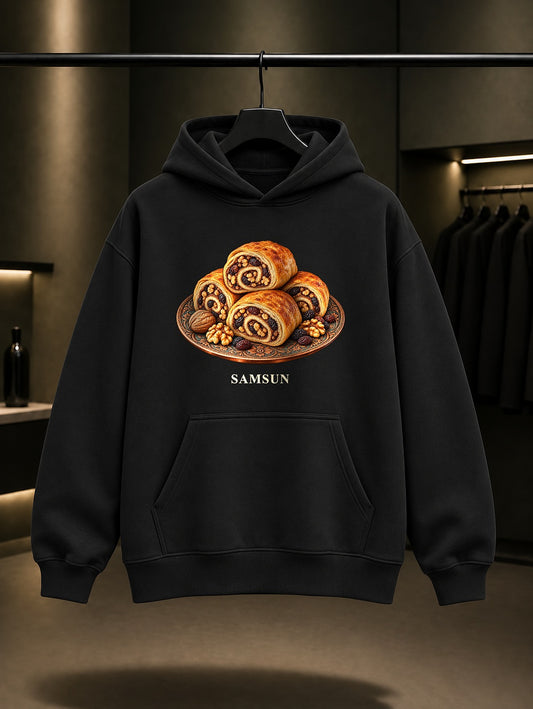Samsun Nokul baskılı siyah kapüşonlu sweatshirt