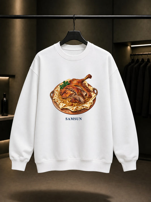 Samsun Kaz Tiridi baskılı beyaz sweatshirt