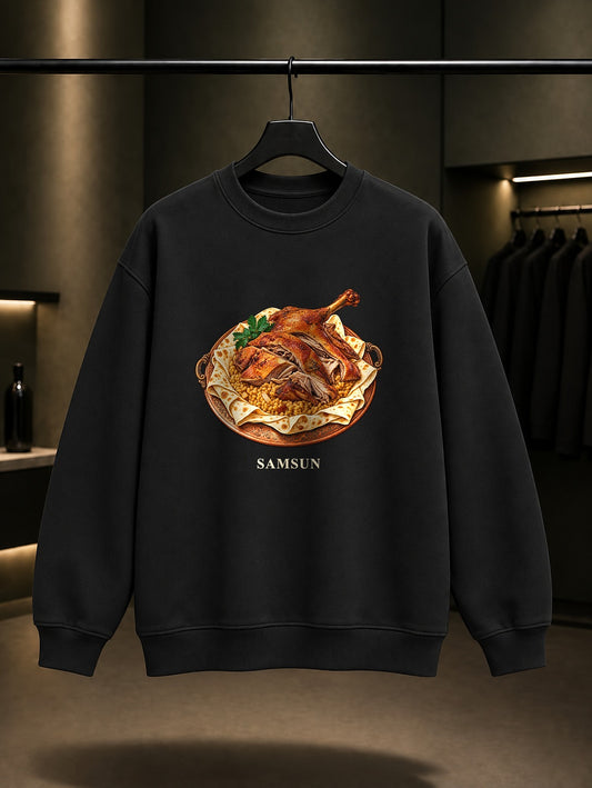 Samsun Kaz Tiridi baskılı siyah sweatshirt