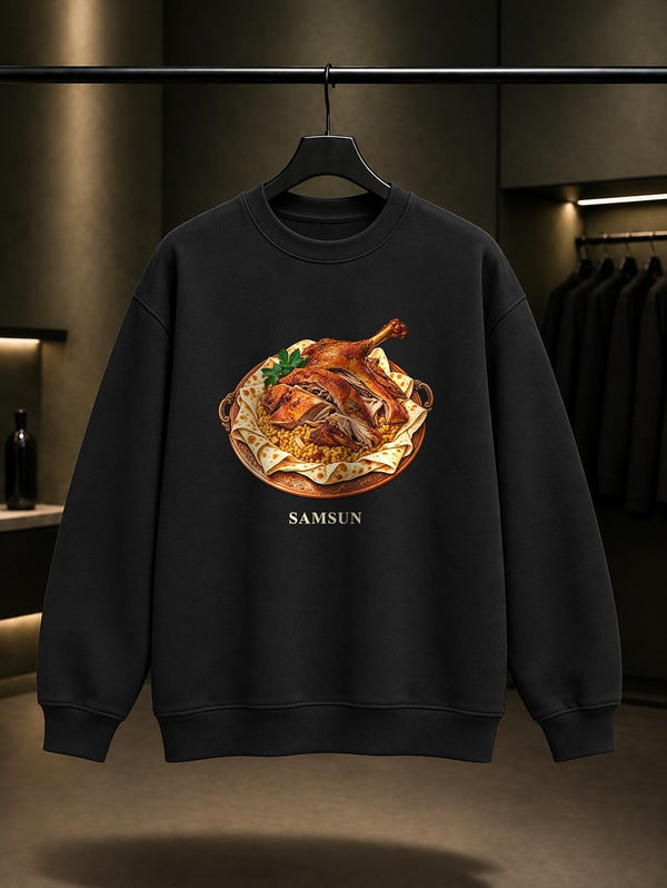 Samsun Kaz Tiridi baskılı siyah sweatshirt