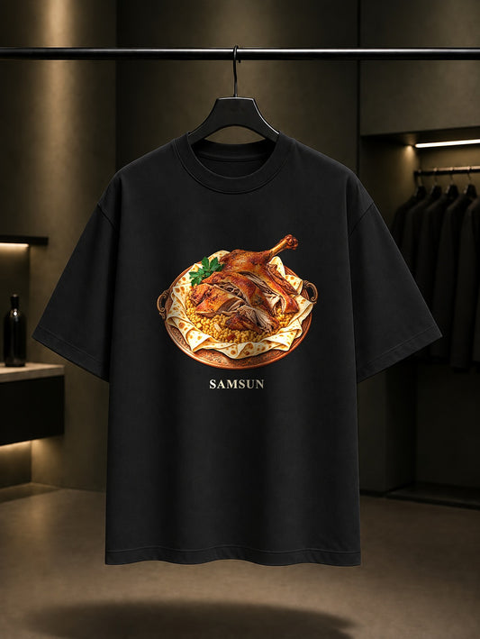 Samsun Kaz Tiridi baskılı siyah t-shirt