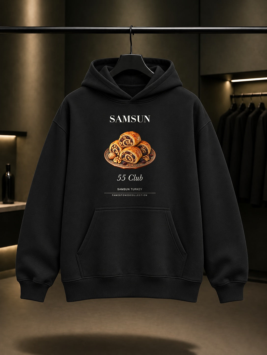 Samsun Nokul 55 Club baskılı siyah kapüşonlu sweatshirt
