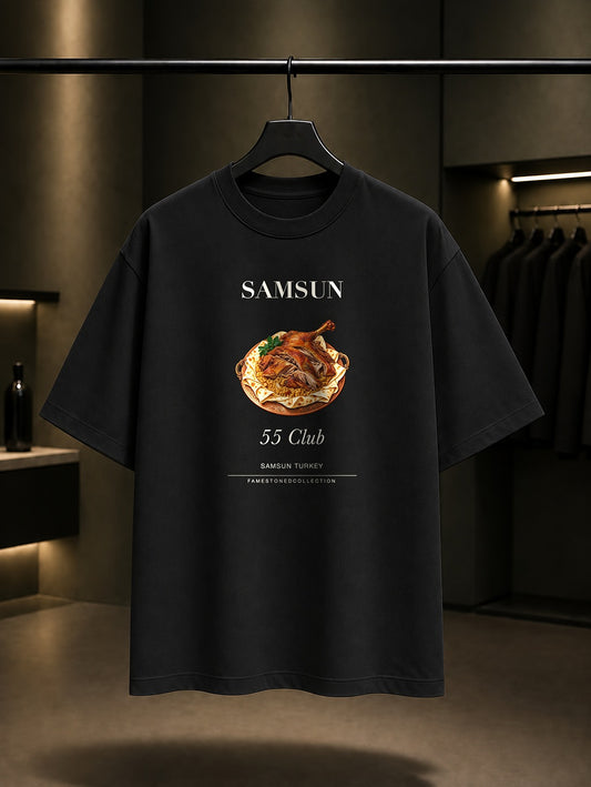 Samsun Kaz Tiridi 55 Club baskılı siyah t-shirt