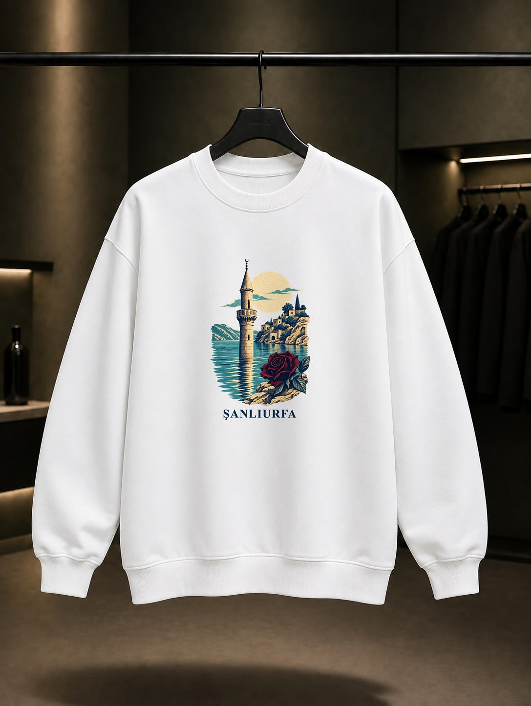 Şanlıurfa Halfeti baskılı beyaz sweatshirt