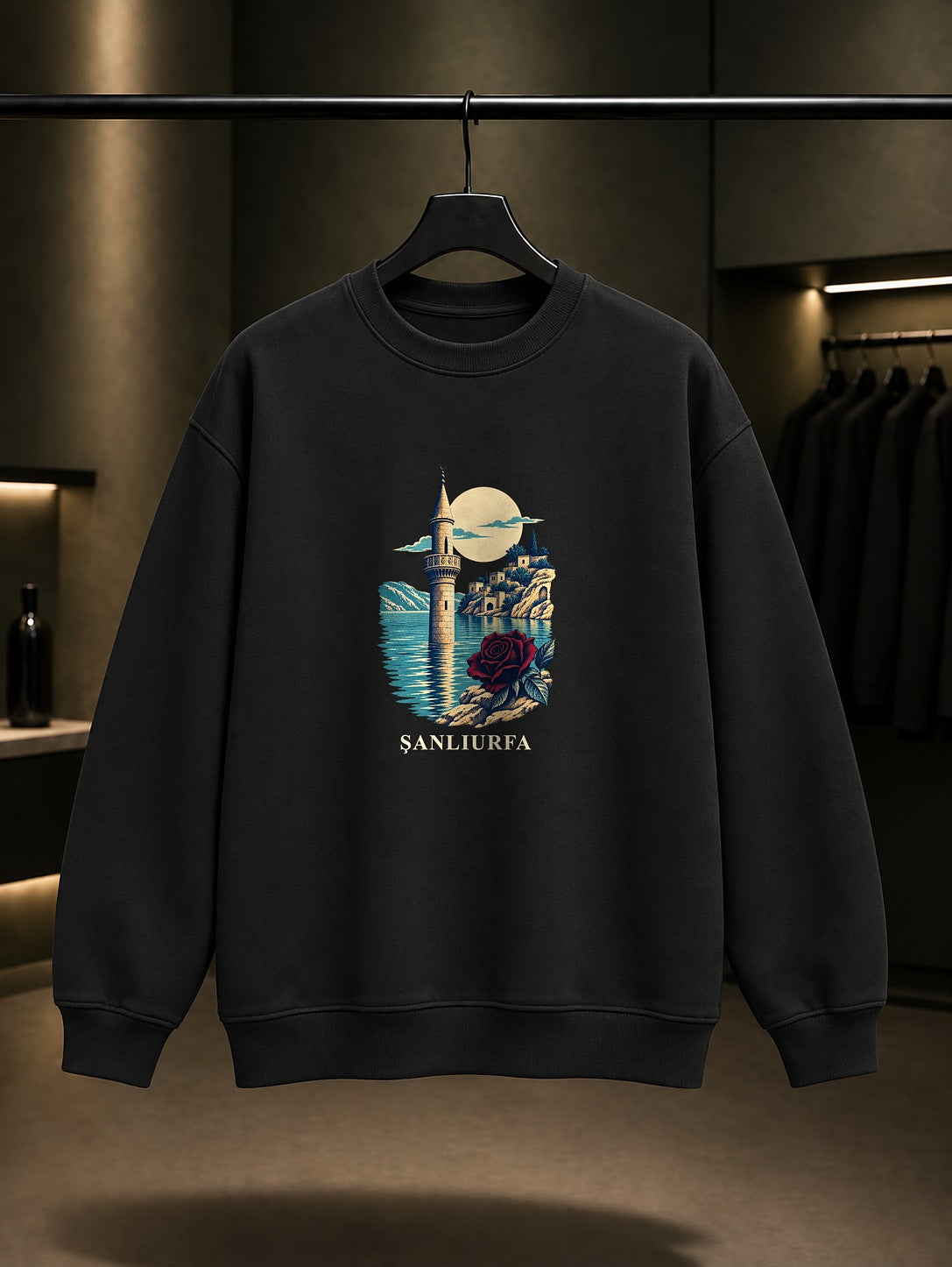 Şanlıurfa Halfeti baskılı siyah sweatshirt