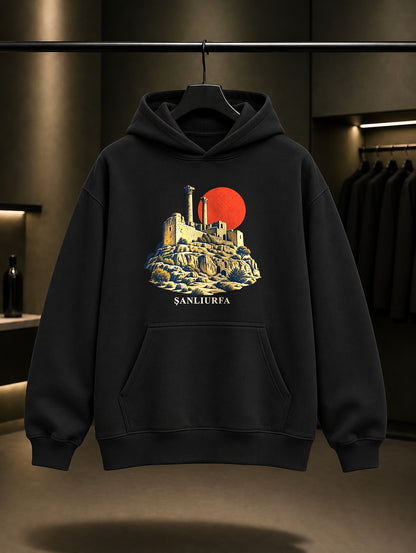 Şanlıurfa Kalesi baskılı siyah kapüşonlu sweatshirt
