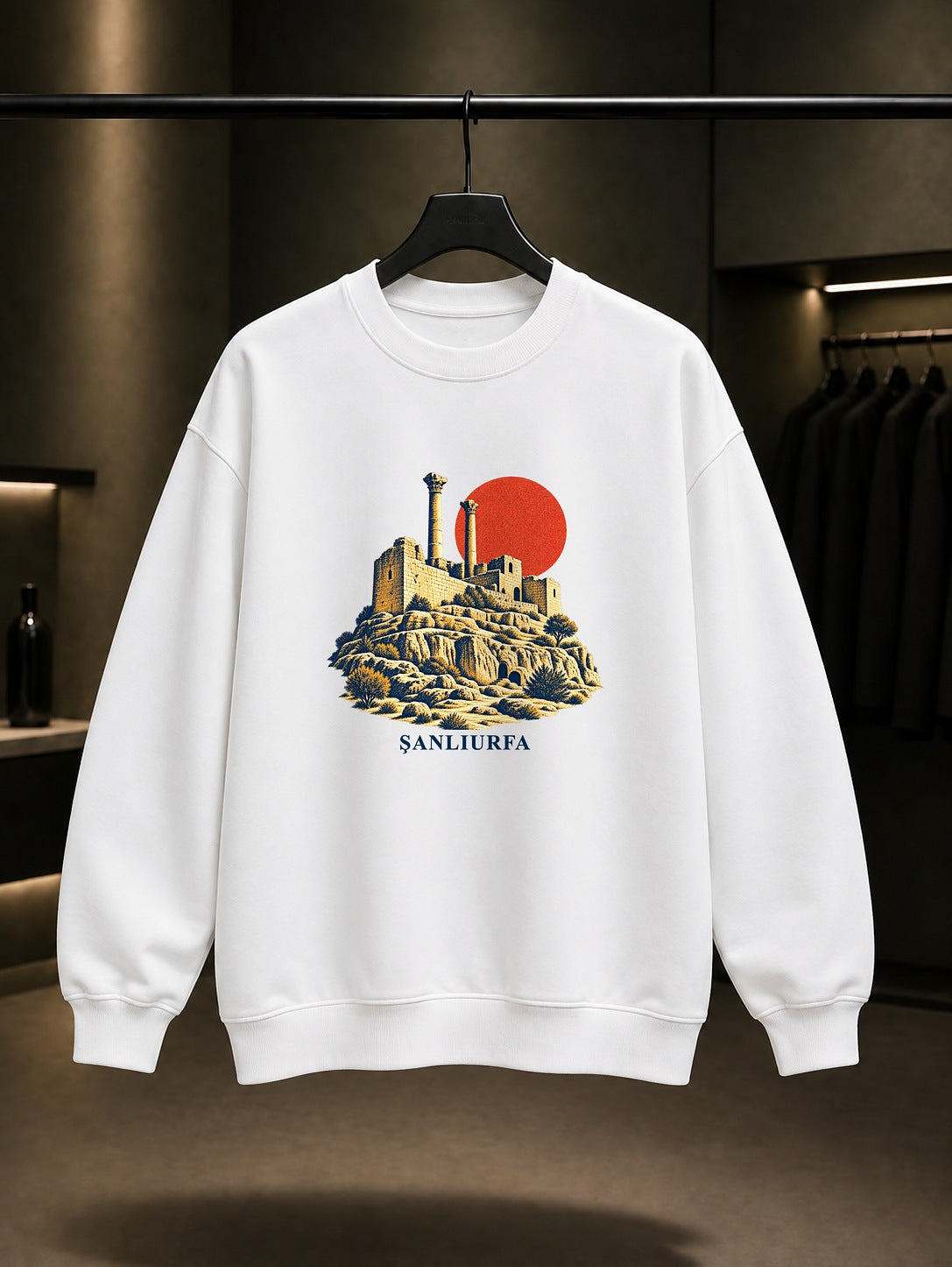 Şanlıurfa Kalesi baskılı beyaz sweatshirt