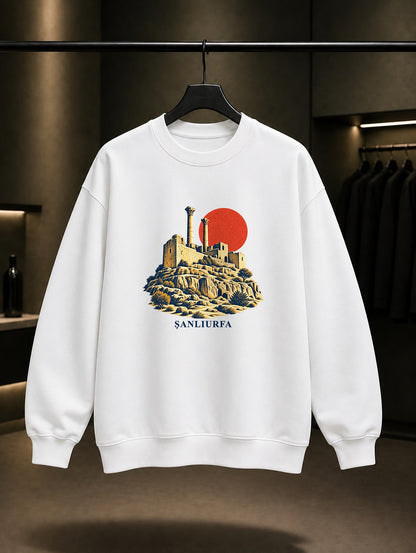 Şanlıurfa Kalesi baskılı beyaz sweatshirt