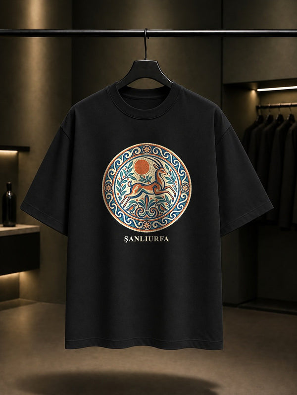 Şanlıurfa Haleplibahçe Mozaiği baskılı siyah t-shirt