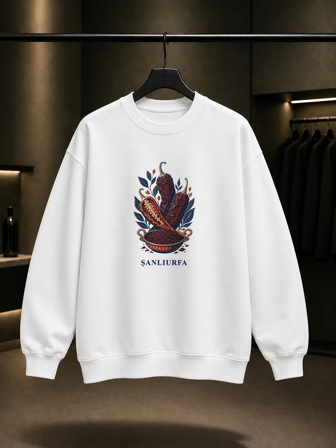Şanlıurfa İsot Biberi baskılı beyaz sweatshirt