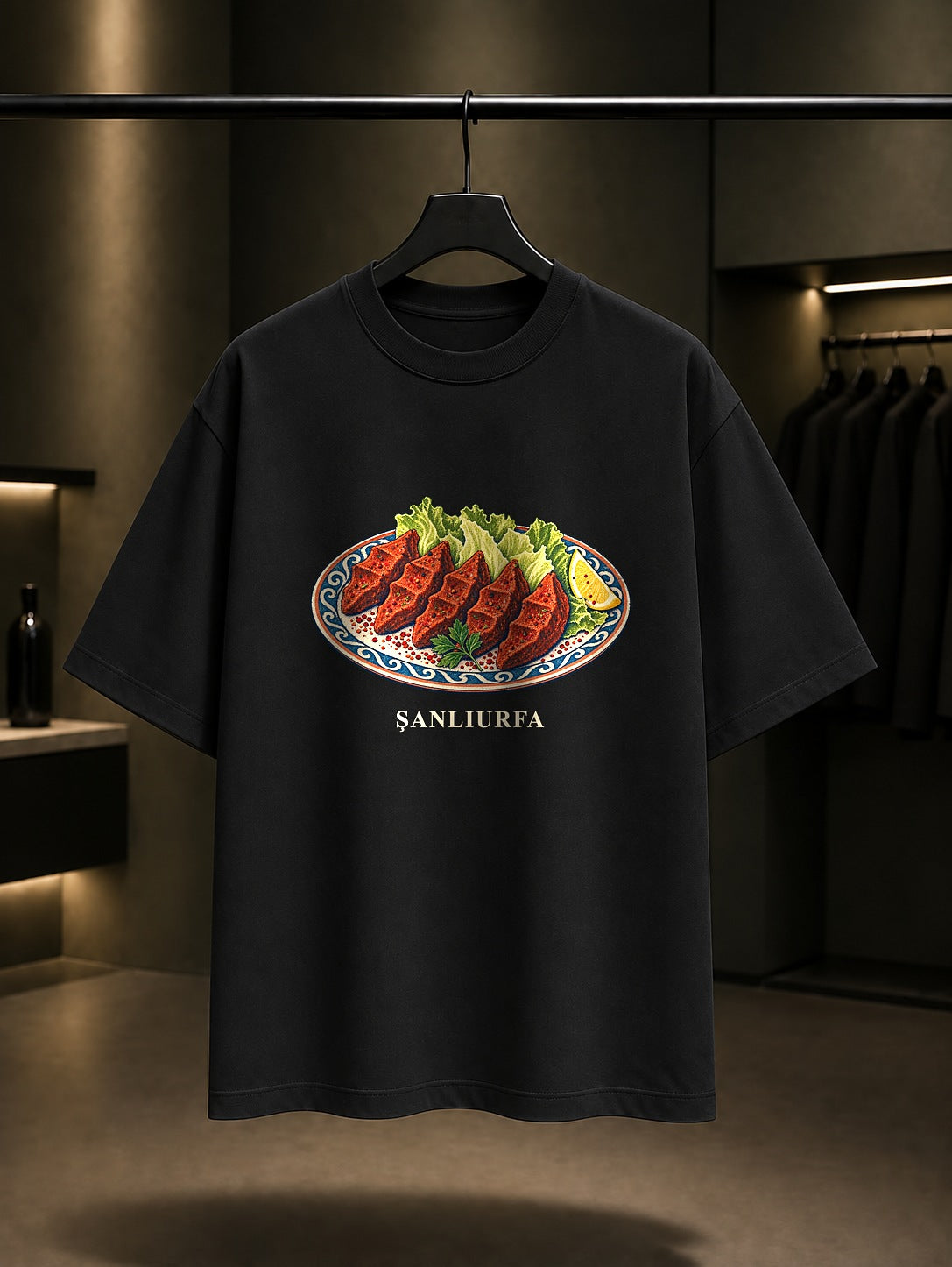 Şanlıurfa Çiğ Köfte baskılı siyah t-shirt
