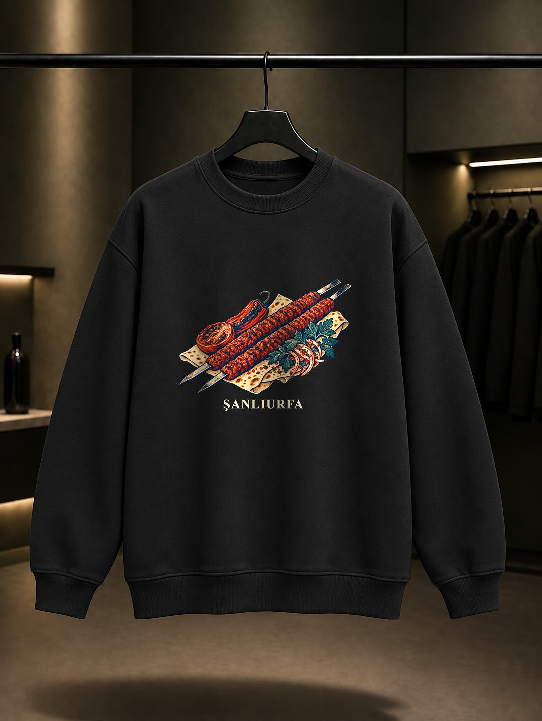 Şanlıurfa Urfa Kebabı baskılı siyah sweatshirt