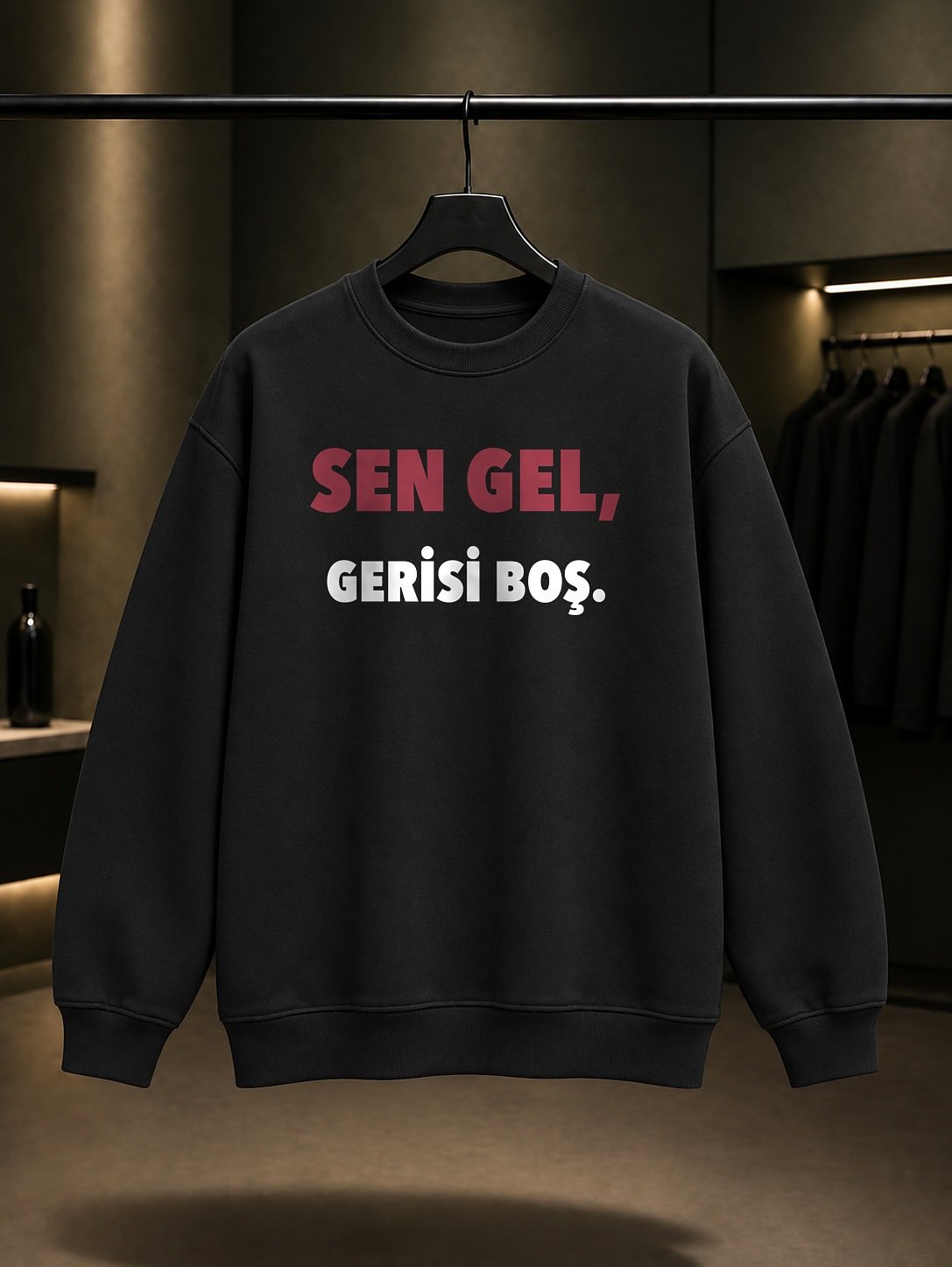 Sen Gel Gerisi Boş Baskılı Unisex %100 Pamuk Sweatshirt — Siyah