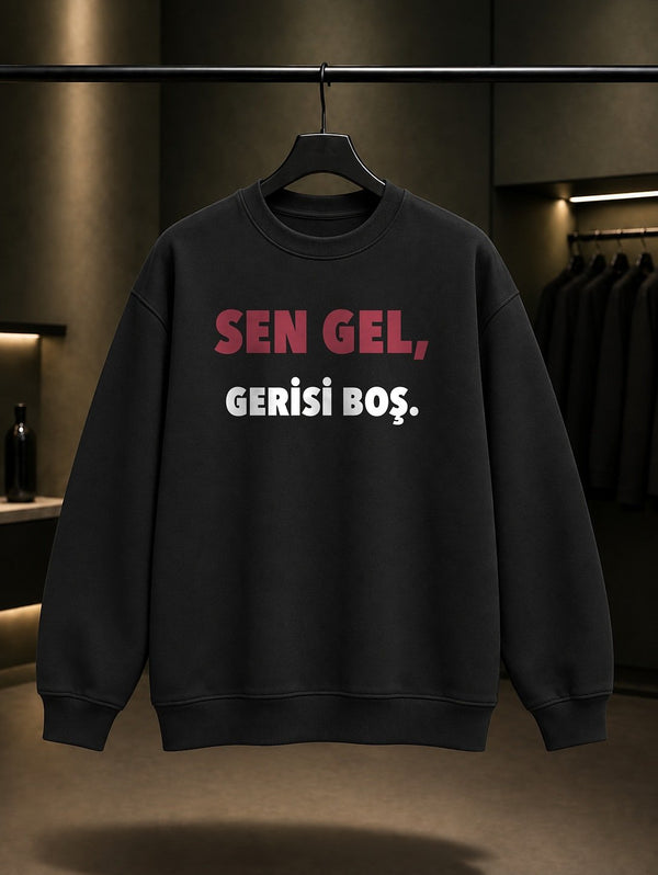 Sen Gel Gerisi Boş Baskılı Unisex %100 Pamuk Sweatshirt — Siyah