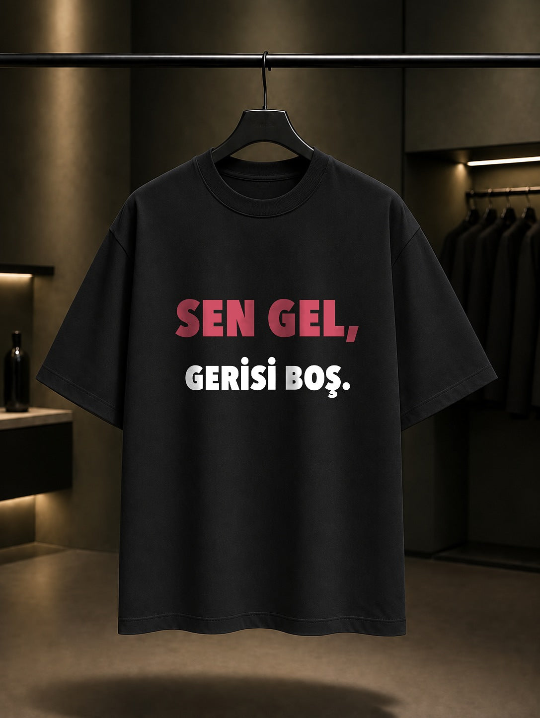 Sen Gel Gerisi Boş Baskılı Unisex %100 Pamuk T-shirt — Siyah