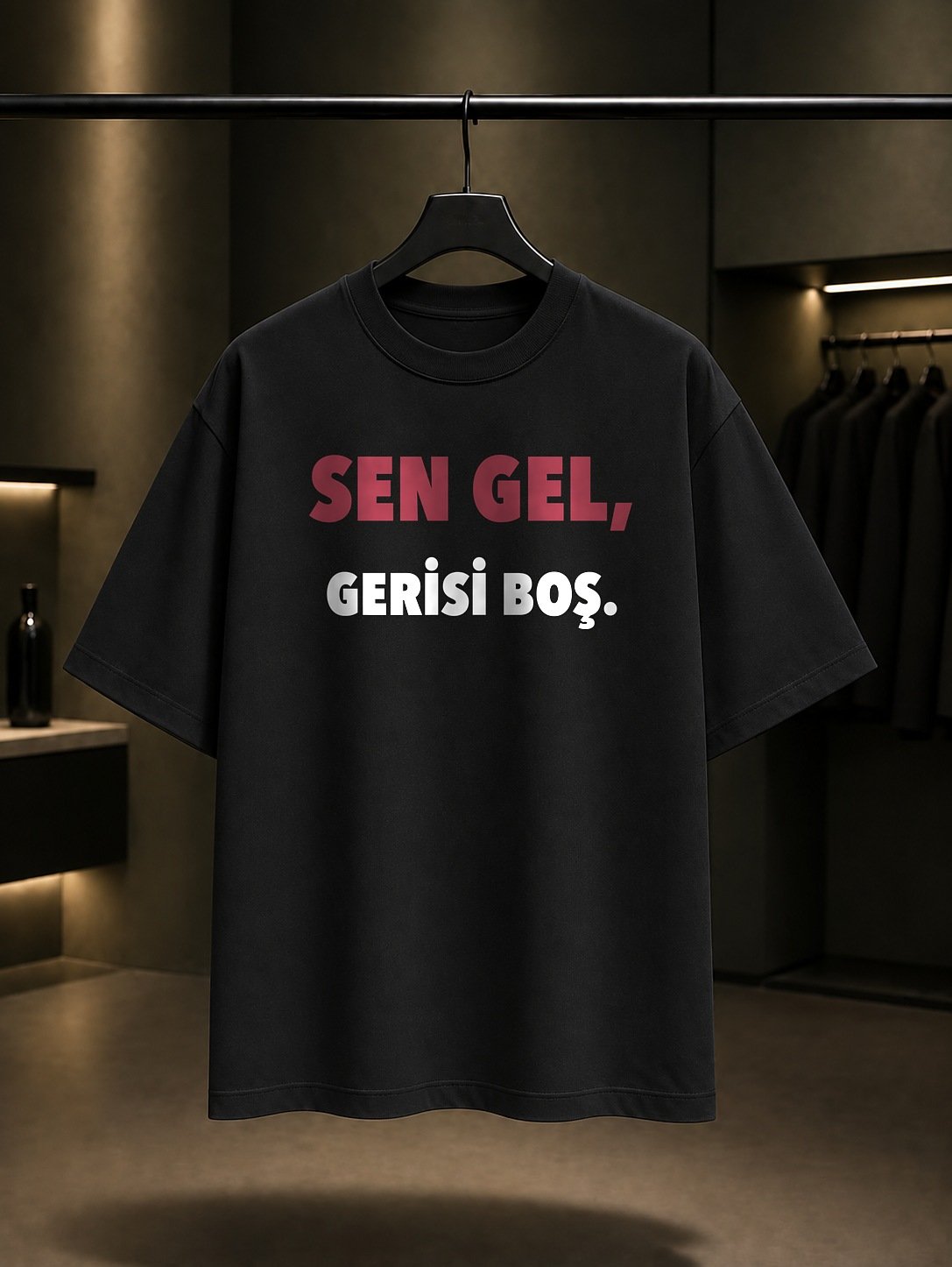 Sen Gel Gerisi Boş Baskılı Unisex %100 Pamuk T-shirt — Siyah