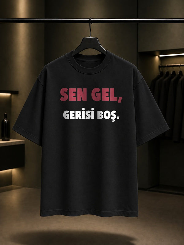 Sen Gel Gerisi Boş Baskılı Unisex %100 Pamuk T-shirt — Siyah