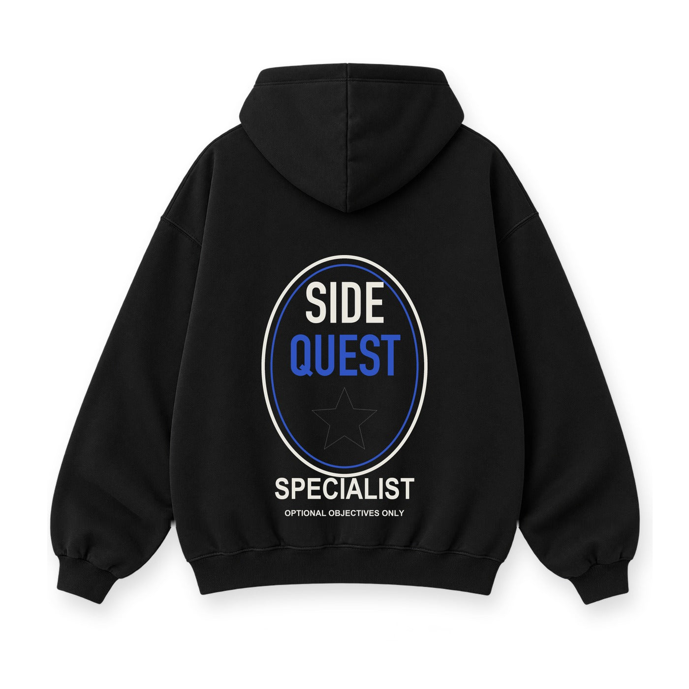 Side Quest Specialist baskılı siyah kapüşonlu sweatshirt